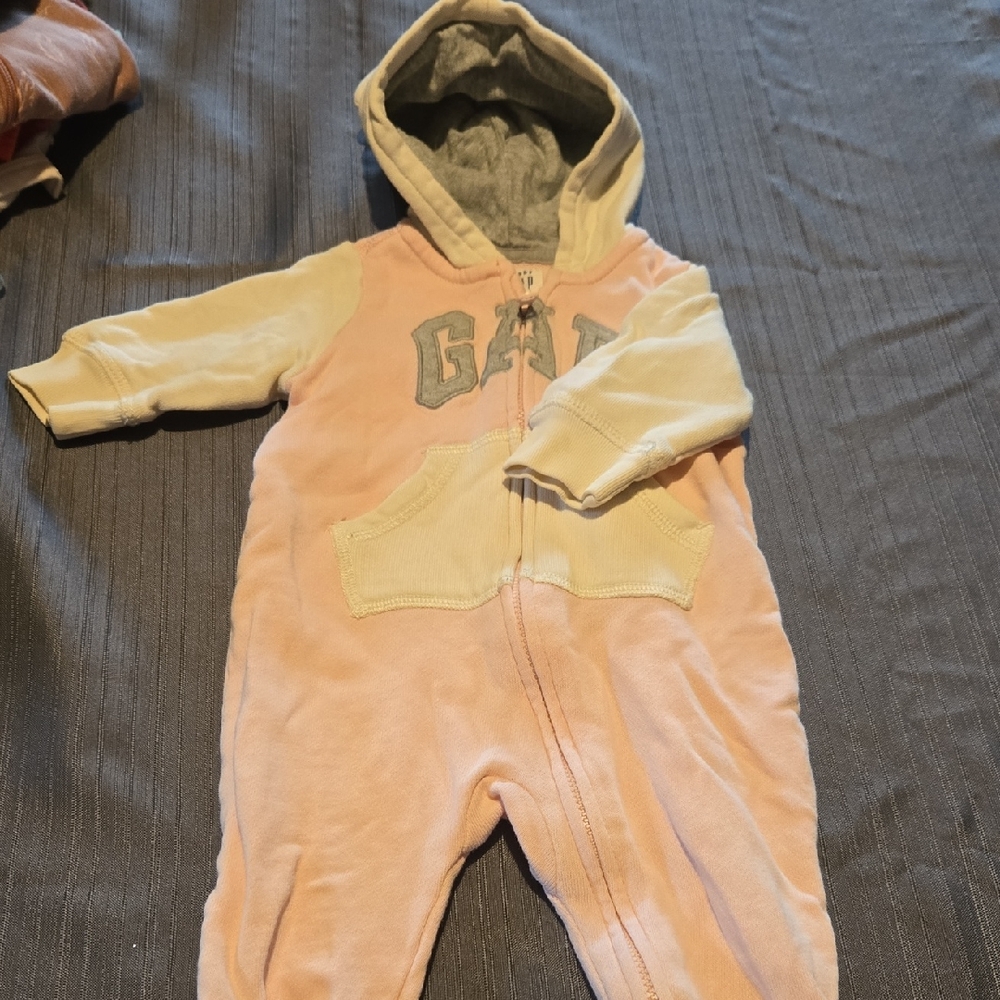 GAP Pink and Cream Hooded Baby Onesie